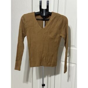 Merona Brown Rib Knit V Neck Sweater size large